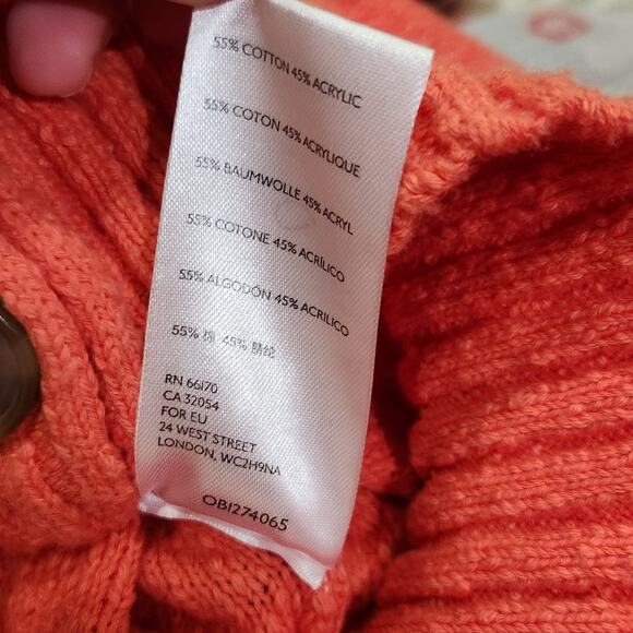 BDG Urban Outfitters Cropped Cable Knit Cardigan Coral Textured Size Medium - Picture 8 of 8